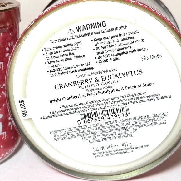 CRANBERRY & EUCALYPTUS 3-Wick Candle - Picture 3 of 3